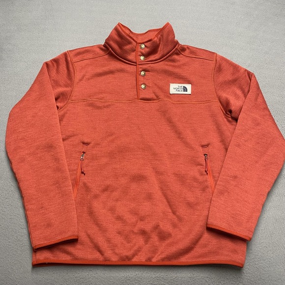 The North Face Sweater Fleece Pullover‎ Mens Large Red Snap Neck Zip Pockets